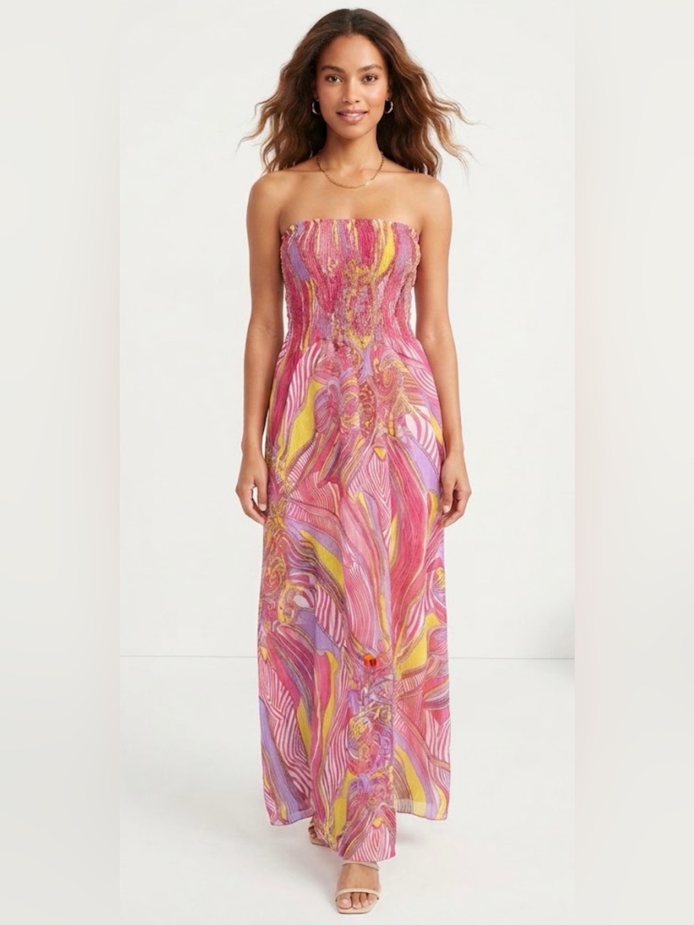 Raj Pink, summer Smocked cover up Dress size M-L